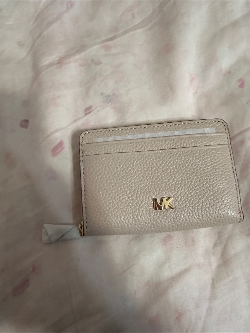 Michael Kors Pale Pink Pebbled Leather Card Case with Gold MK